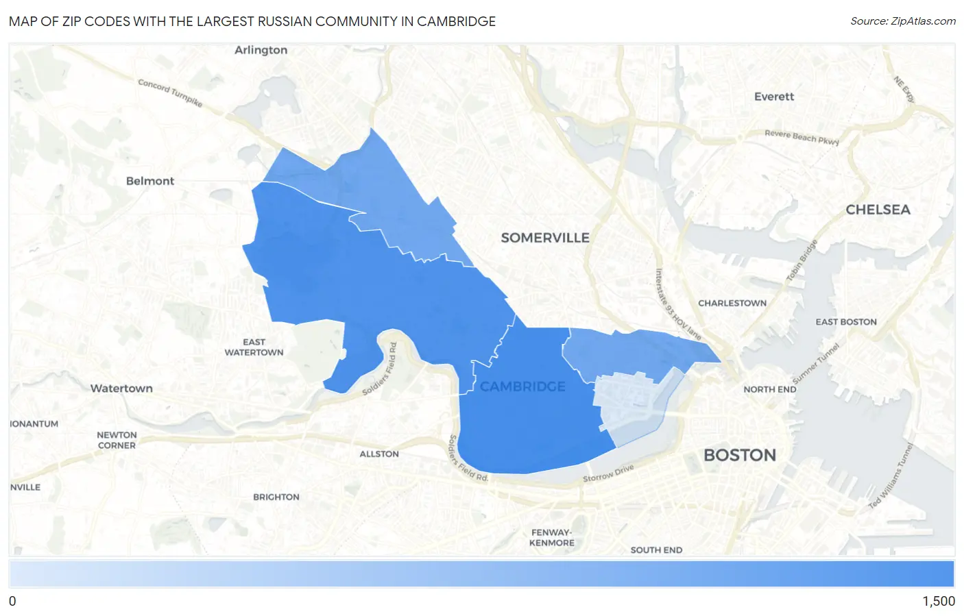 Zip Codes with the Largest Russian Community in Cambridge Map