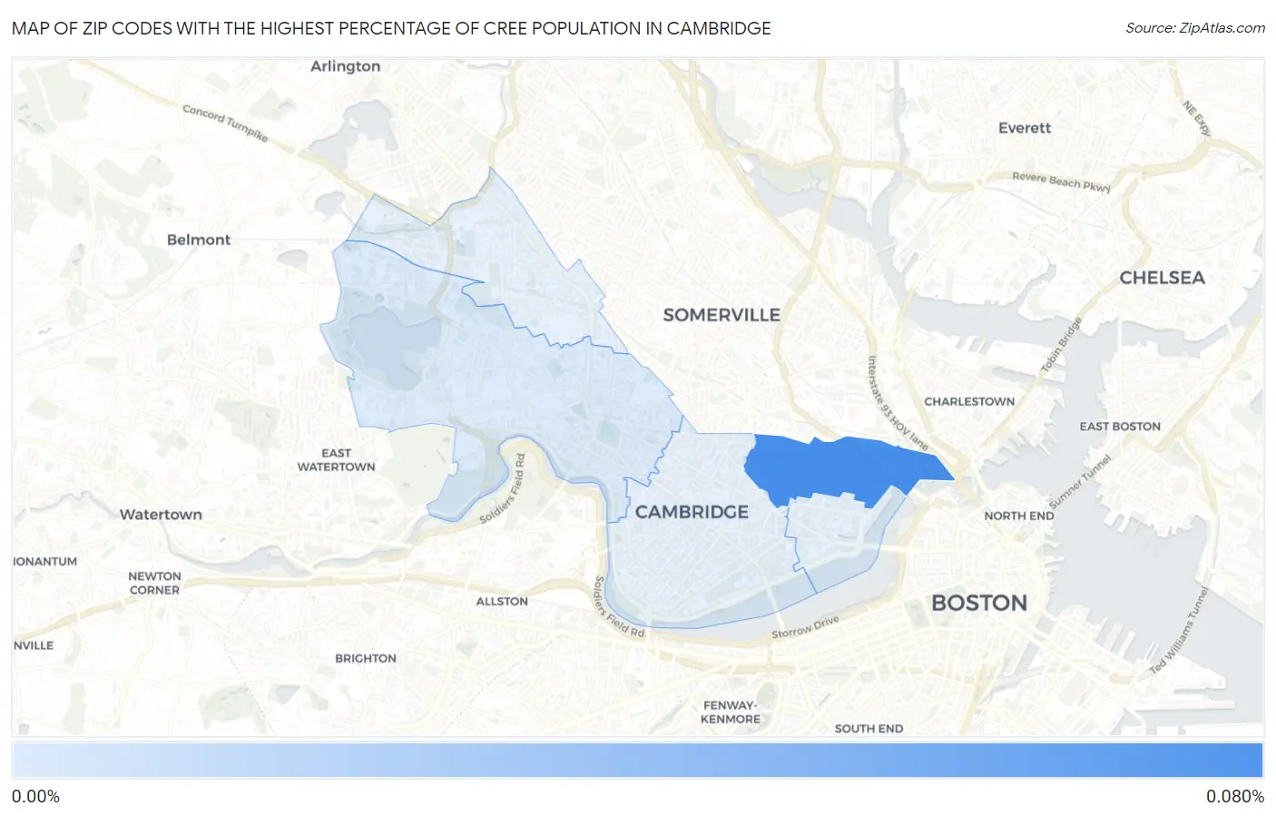 Zip Codes with the Highest Percentage of Cree Population in Cambridge Map