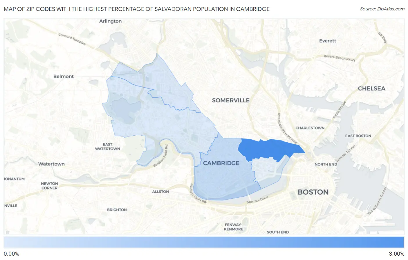 Zip Codes with the Highest Percentage of Salvadoran Population in Cambridge Map