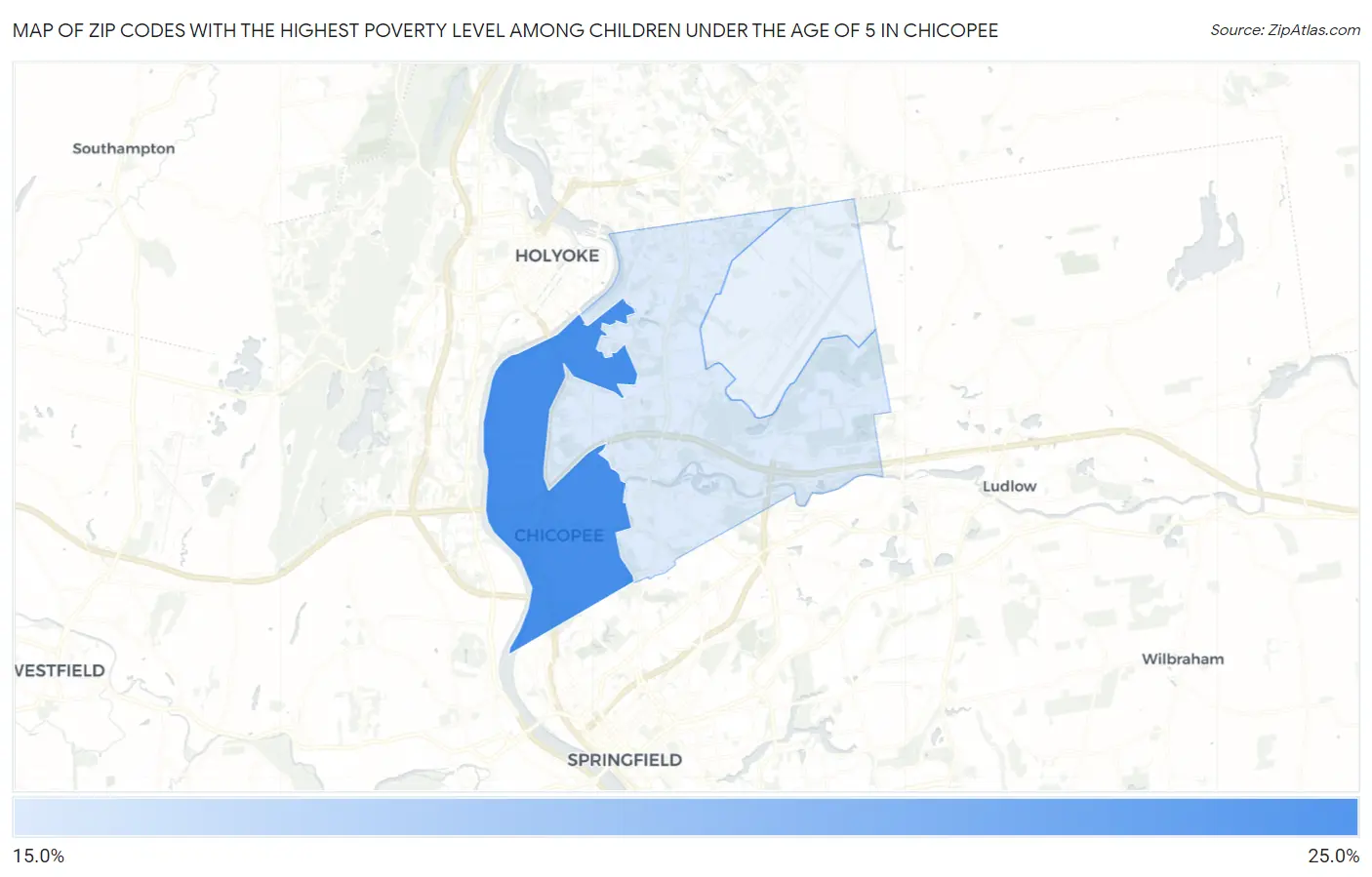 Zip Codes with the Highest Poverty Level Among Children Under the Age of 5 in Chicopee Map