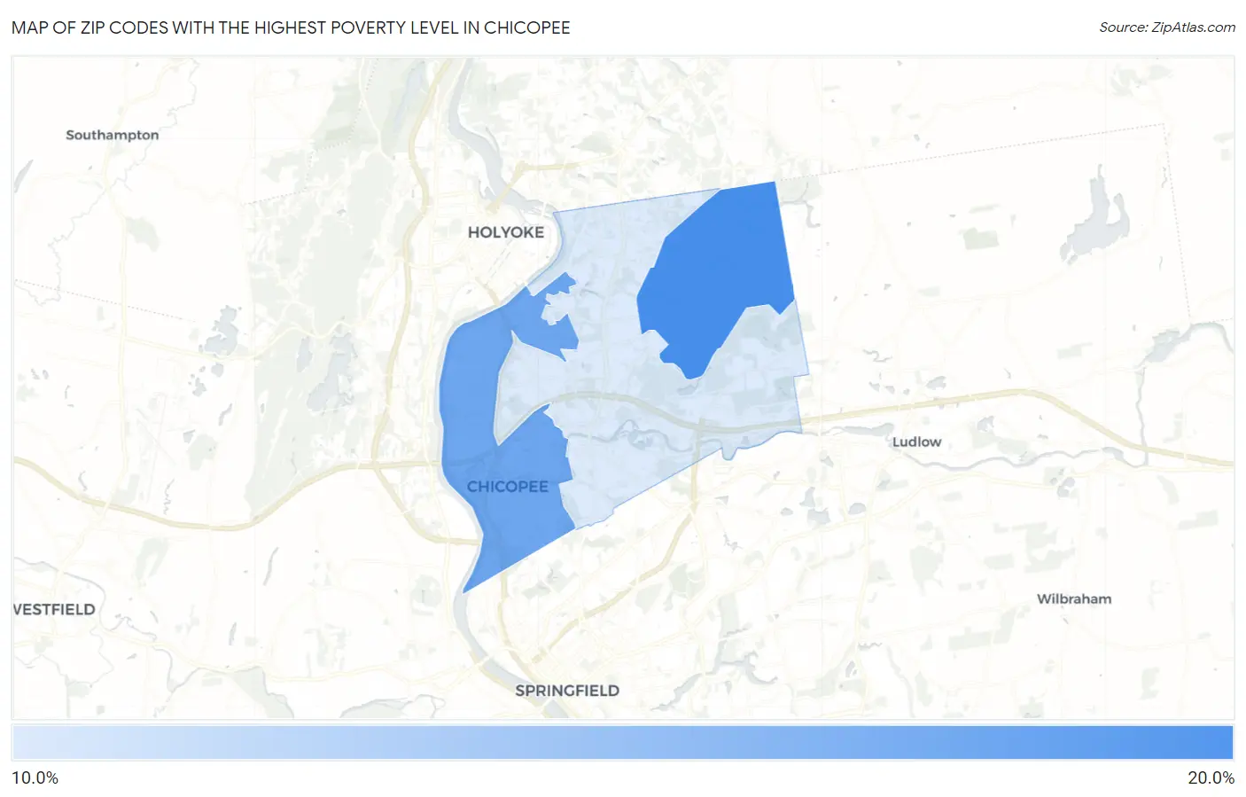 Zip Codes with the Highest Poverty Level in Chicopee Map