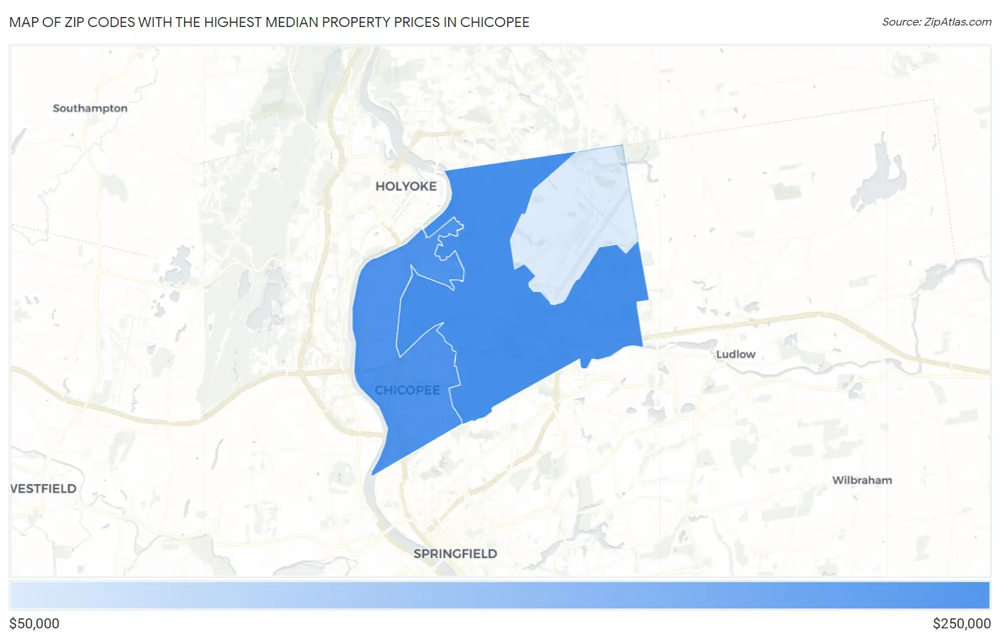 Zip Codes with the Highest Median Property Prices in Chicopee Map
