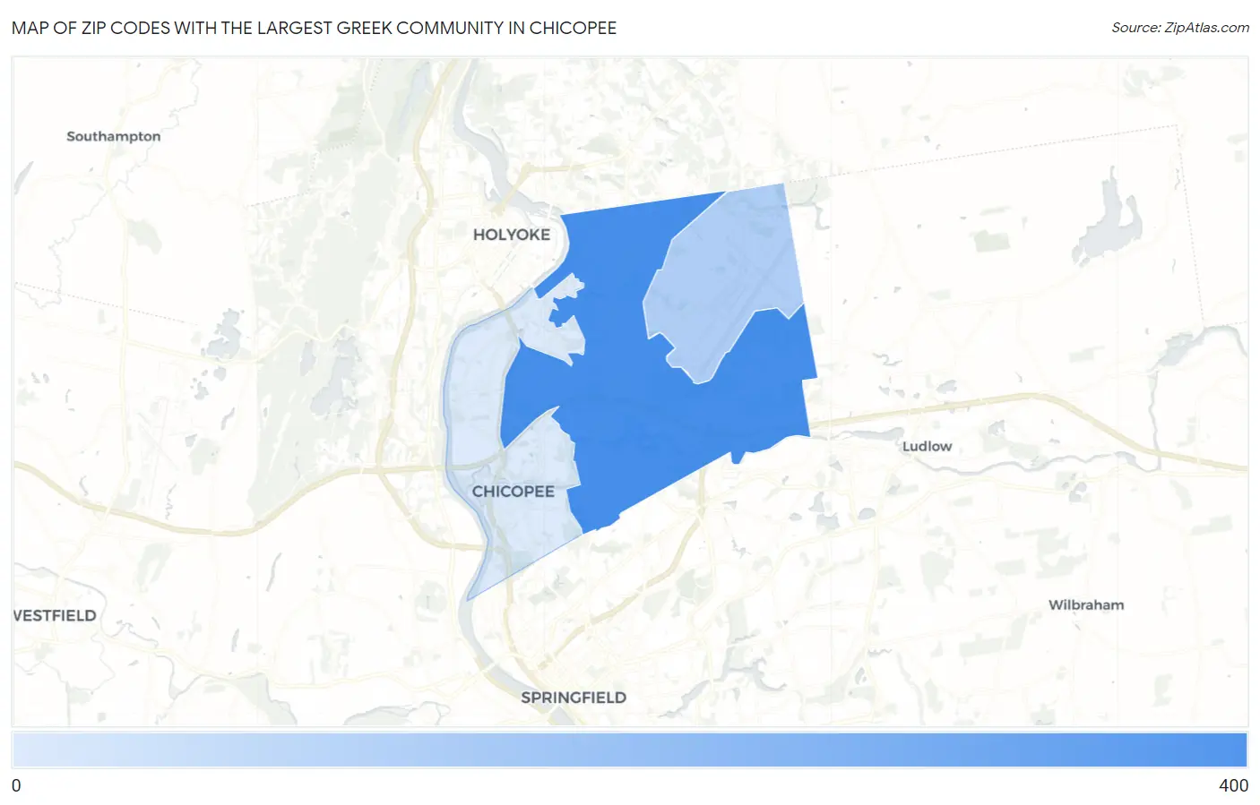 Zip Codes with the Largest Greek Community in Chicopee Map