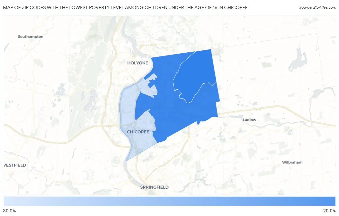 Zip Codes with the Lowest Poverty Level Among Children Under the Age of 16 in Chicopee Map