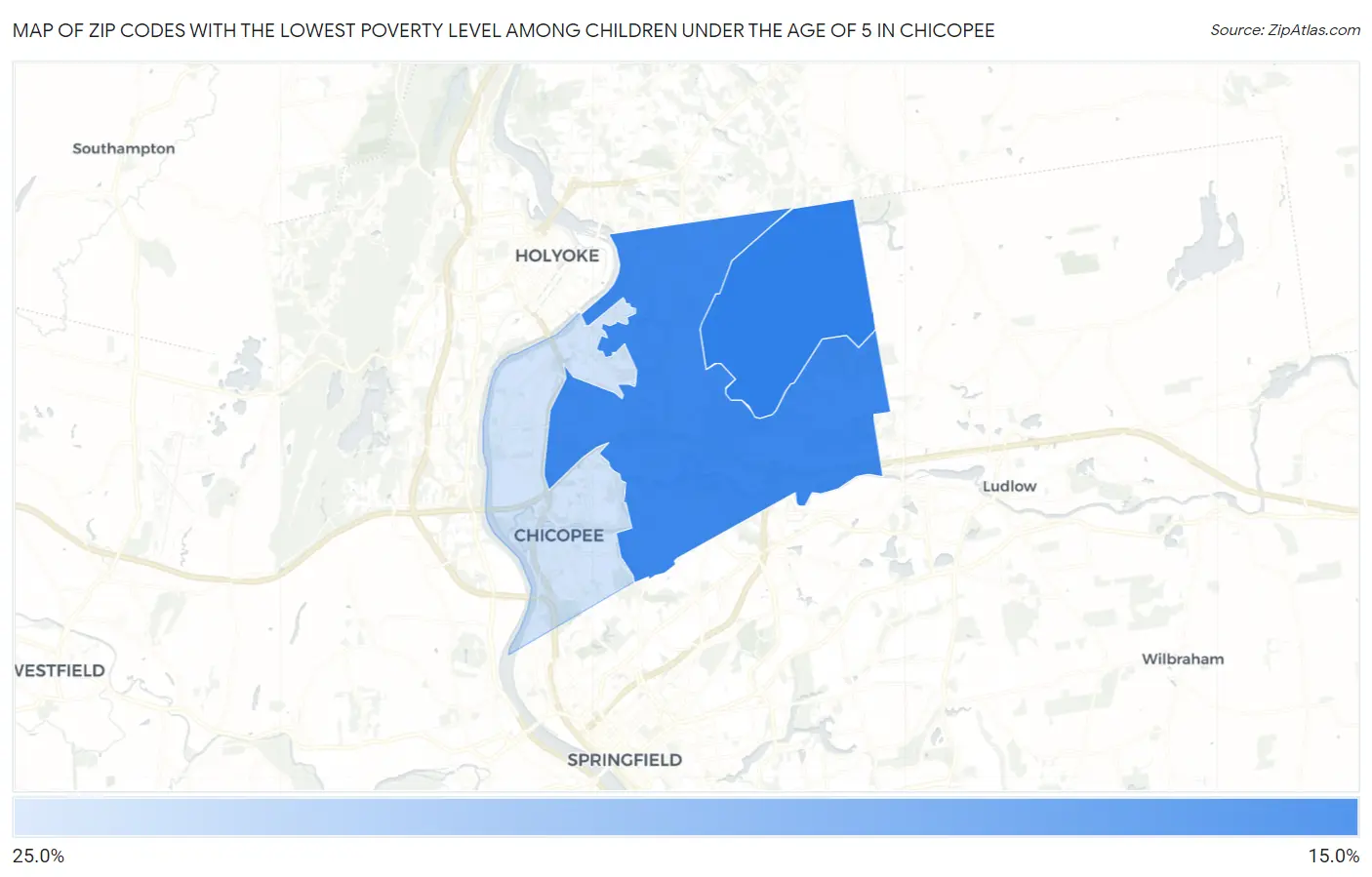 Zip Codes with the Lowest Poverty Level Among Children Under the Age of 5 in Chicopee Map