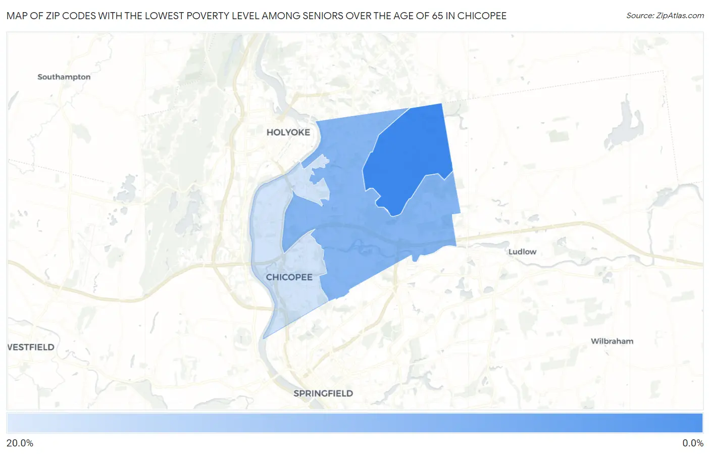 Zip Codes with the Lowest Poverty Level Among Seniors Over the Age of 65 in Chicopee Map