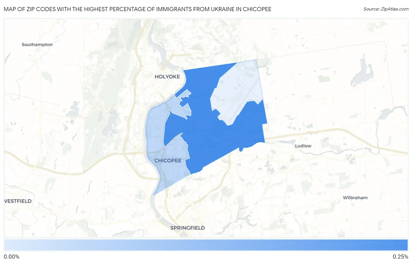 Zip Codes with the Highest Percentage of Immigrants from Ukraine in Chicopee Map