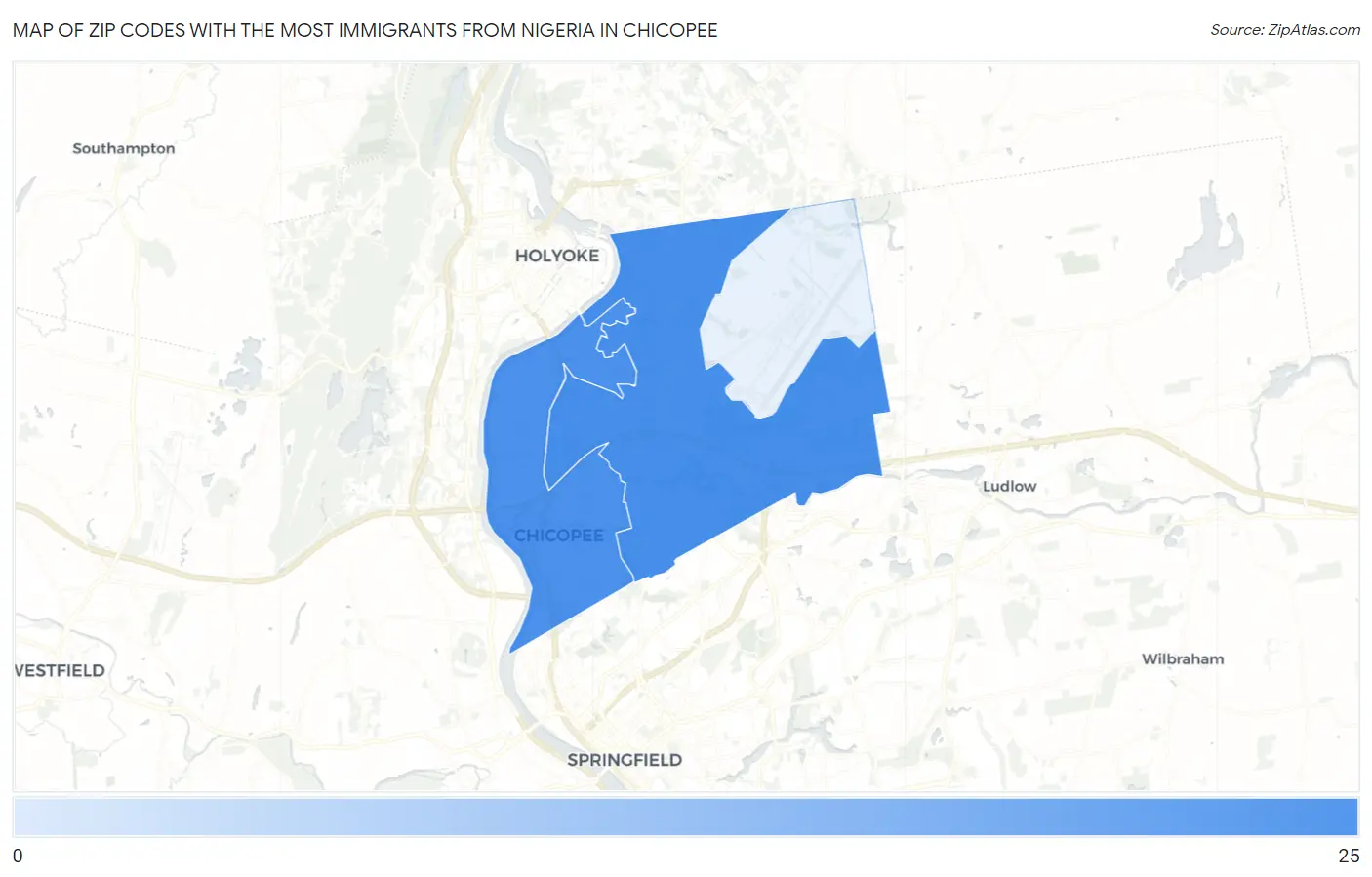 Zip Codes with the Most Immigrants from Nigeria in Chicopee Map