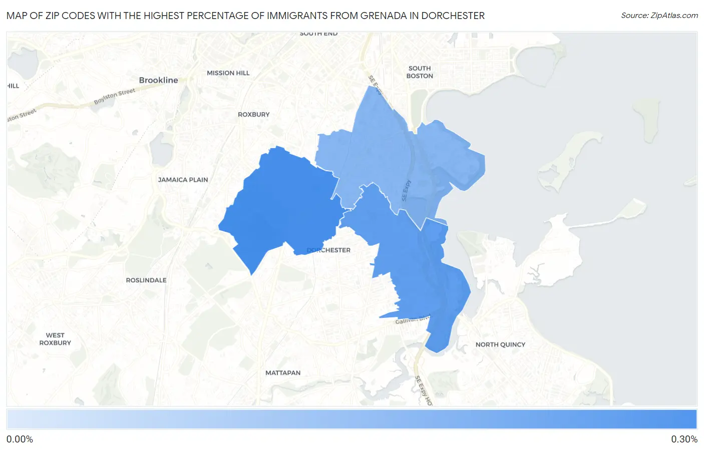 Zip Codes with the Highest Percentage of Immigrants from Grenada in Dorchester Map