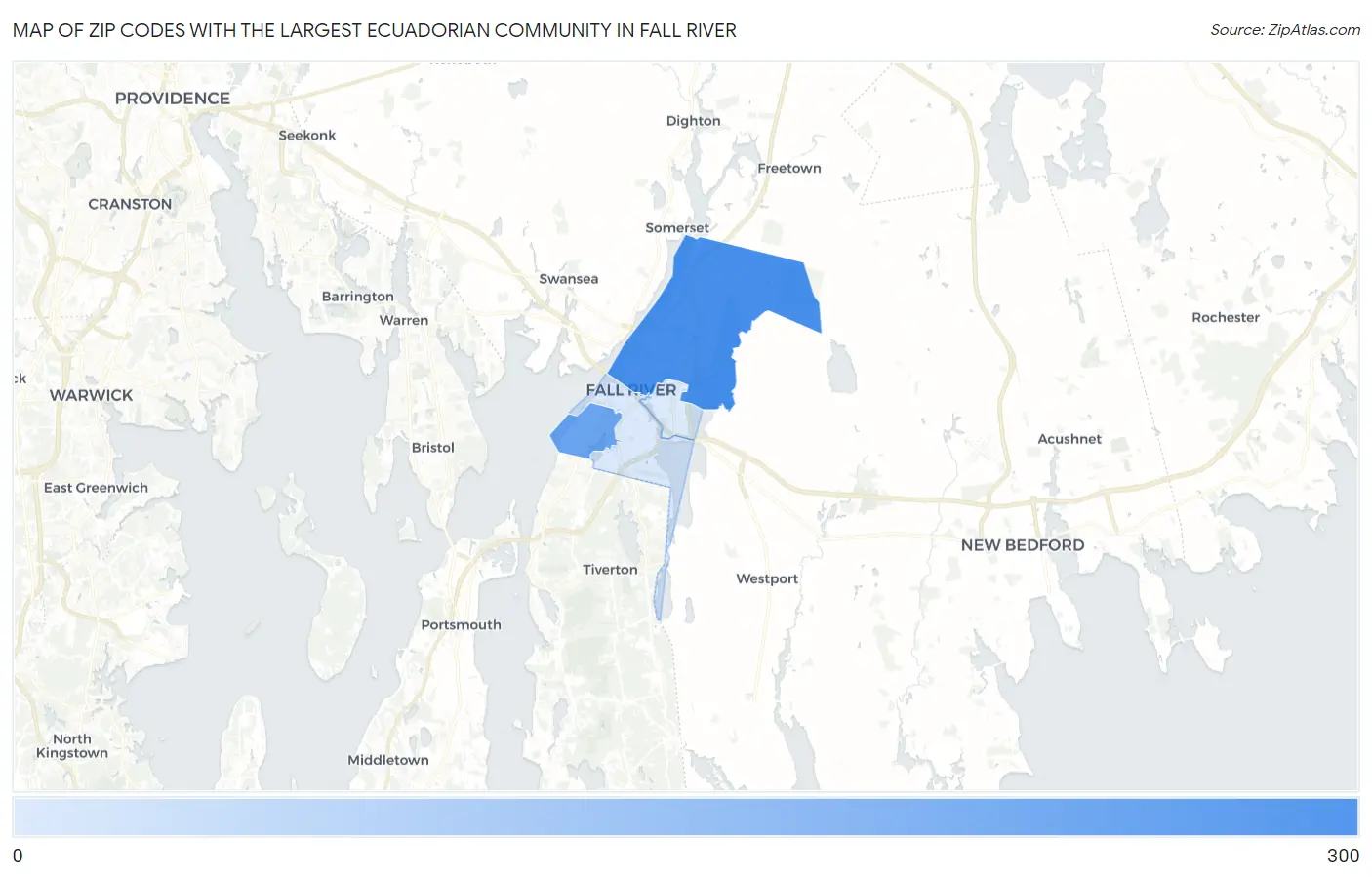 Zip Codes with the Largest Ecuadorian Community in Fall River Map