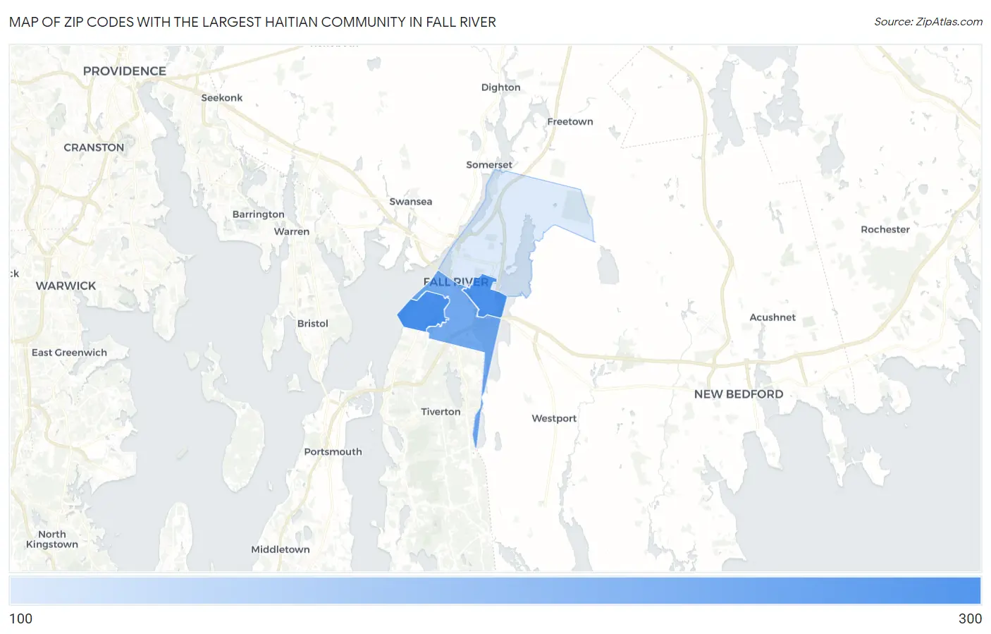 Zip Codes with the Largest Haitian Community in Fall River Map