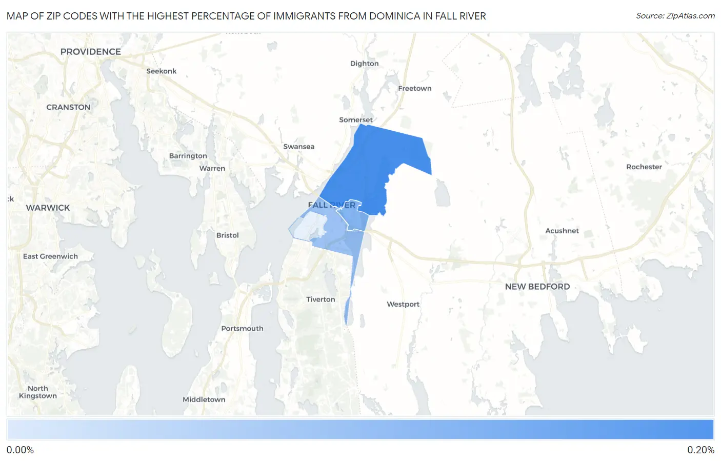 Zip Codes with the Highest Percentage of Immigrants from Dominica in Fall River Map