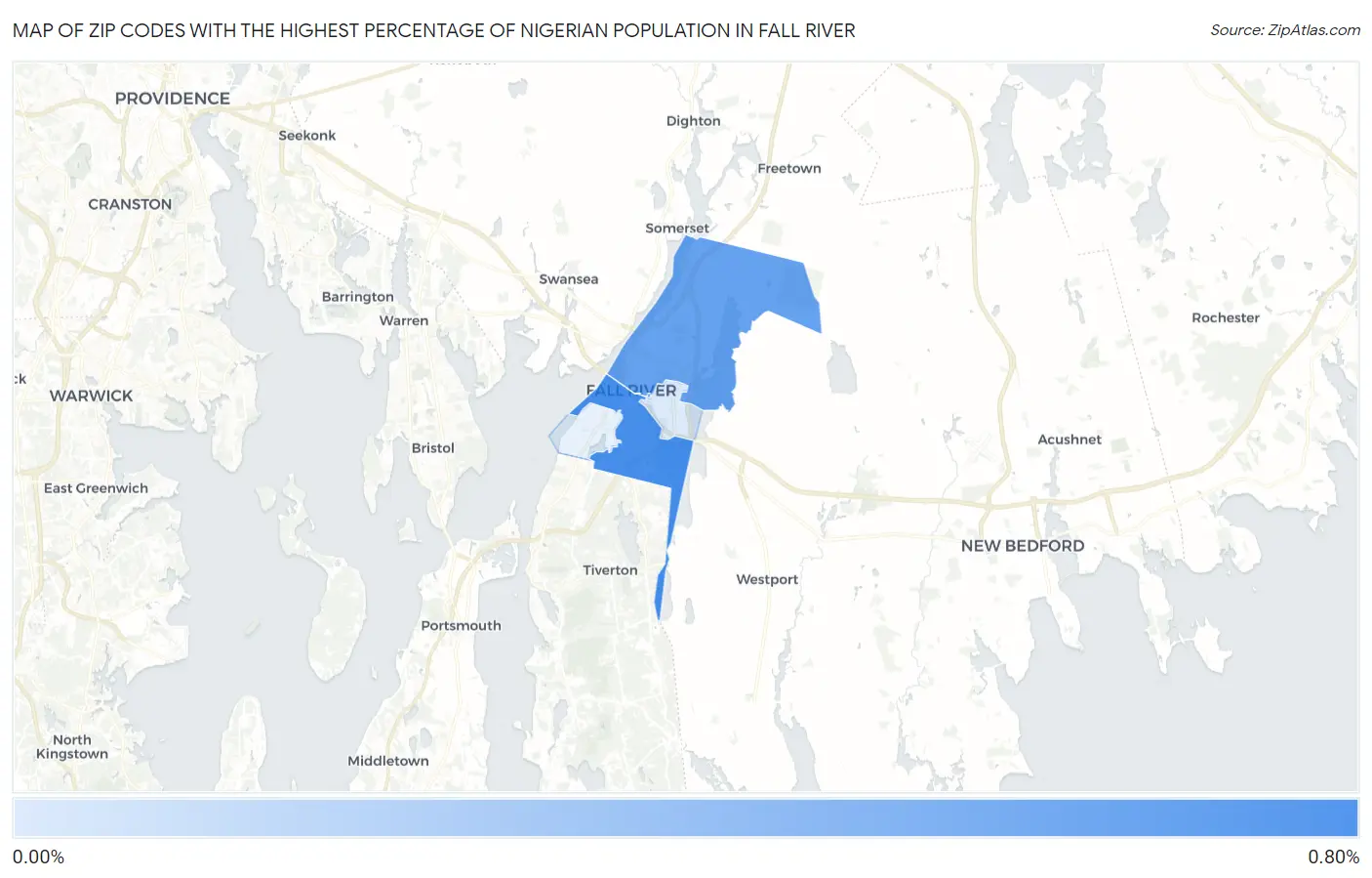 Zip Codes with the Highest Percentage of Nigerian Population in Fall River Map