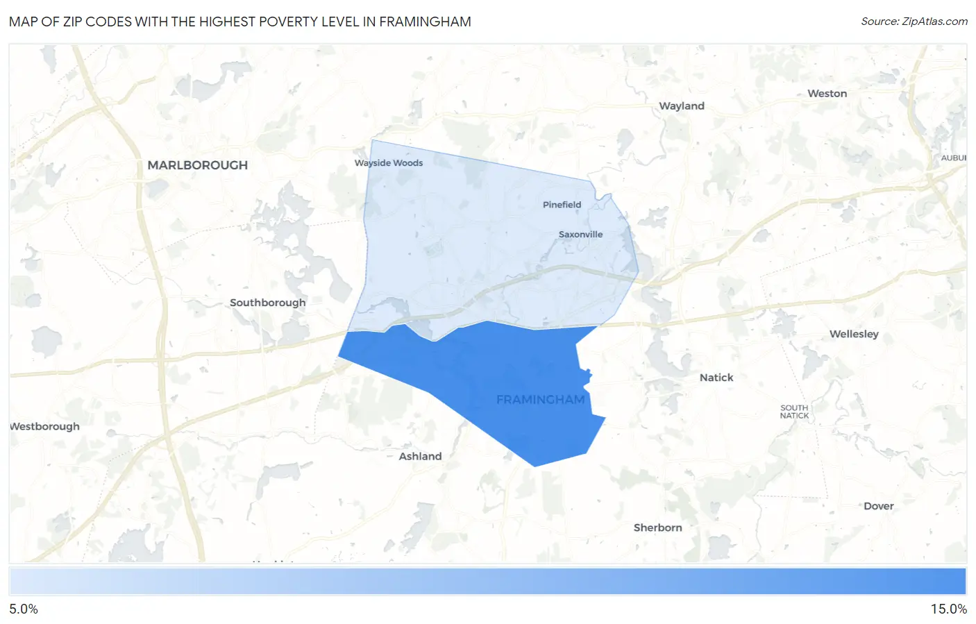 Zip Codes with the Highest Poverty Level in Framingham Map