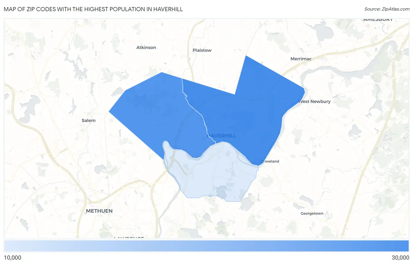 Zip Codes with the Highest Population in Haverhill Map