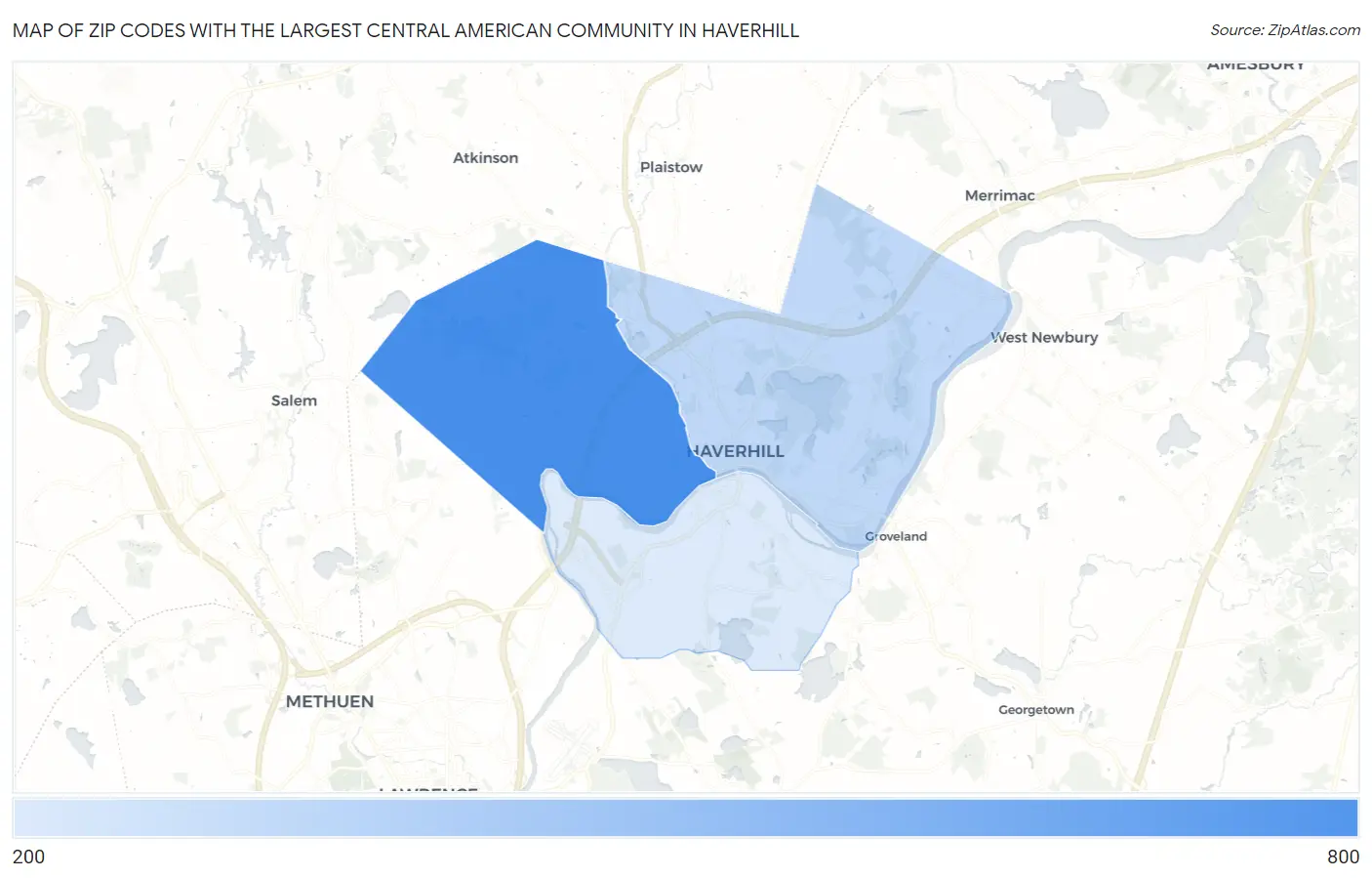 Zip Codes with the Largest Central American Community in Haverhill Map