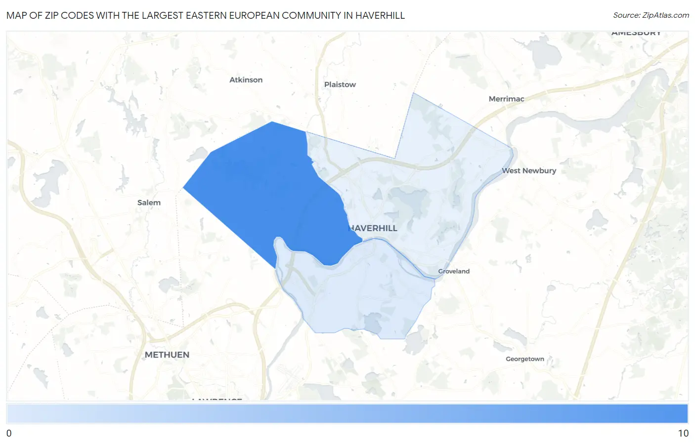 Zip Codes with the Largest Eastern European Community in Haverhill Map
