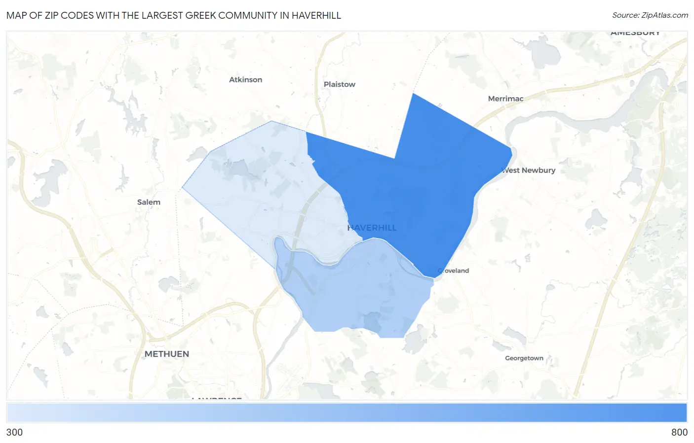 Zip Codes with the Largest Greek Community in Haverhill Map