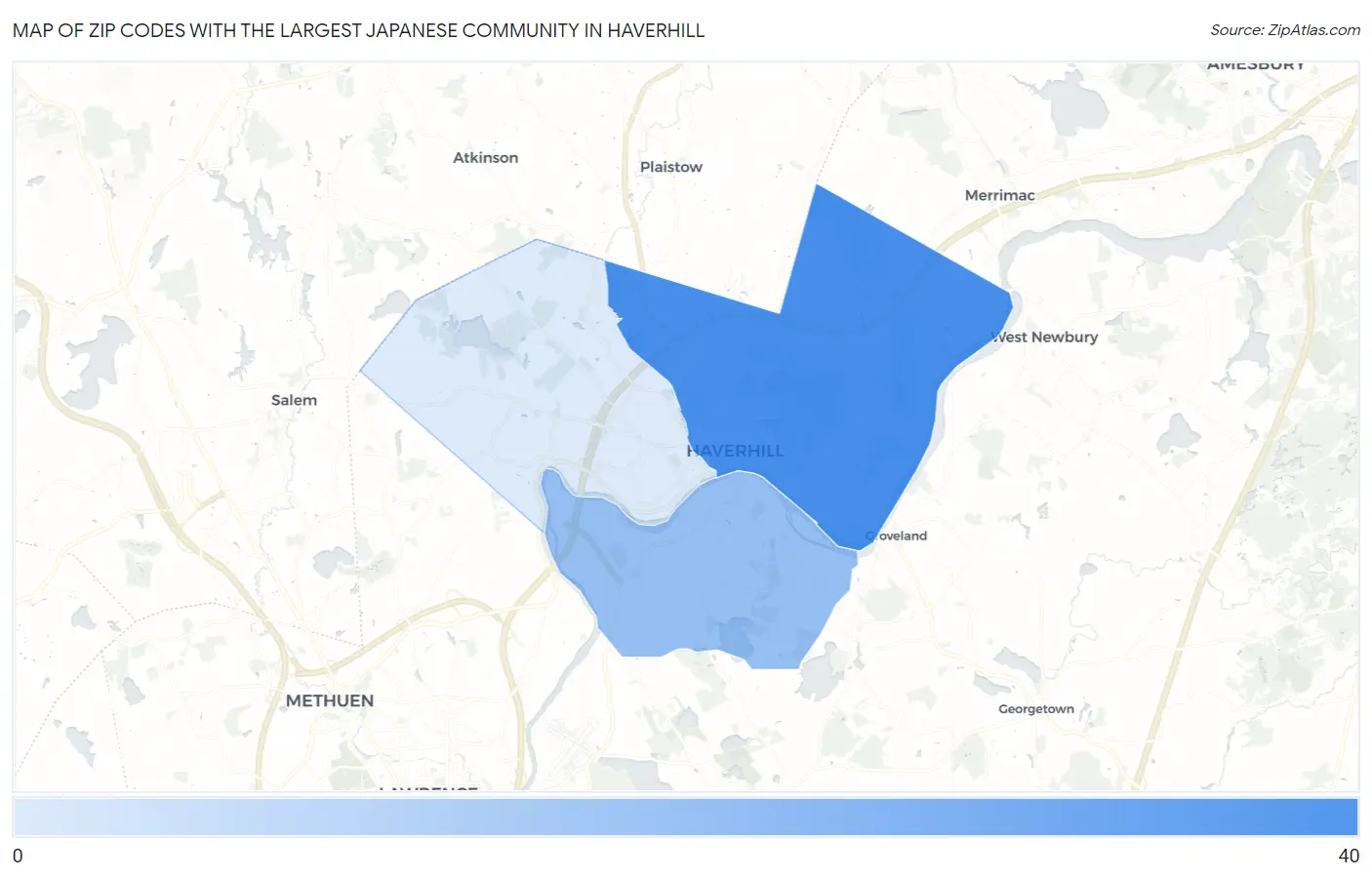 Zip Codes with the Largest Japanese Community in Haverhill Map