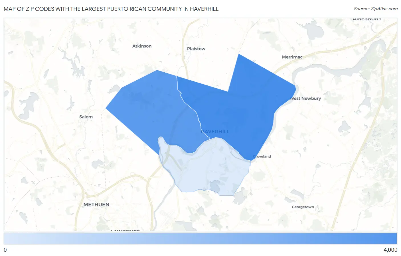Zip Codes with the Largest Puerto Rican Community in Haverhill Map