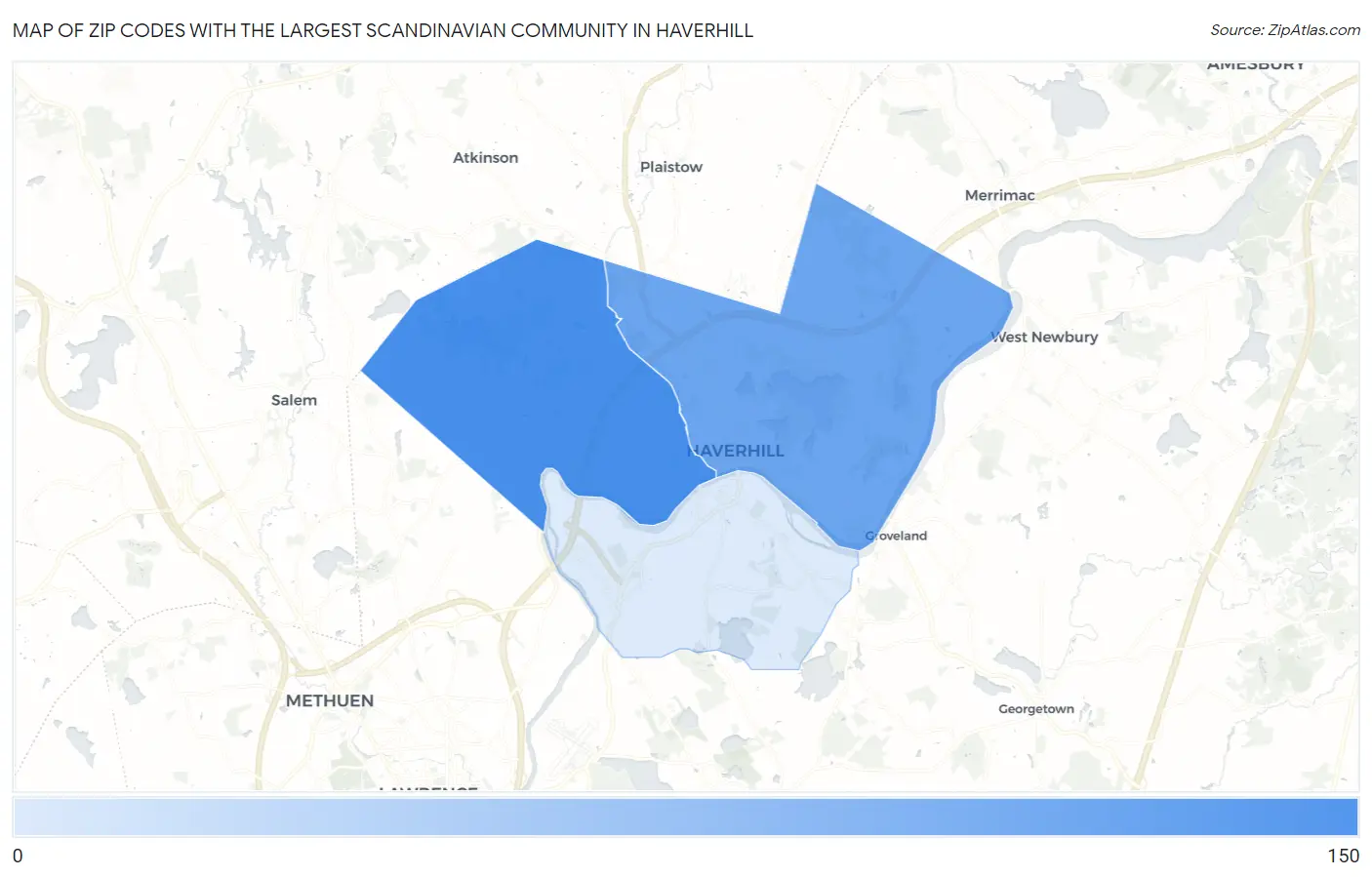 Zip Codes with the Largest Scandinavian Community in Haverhill Map