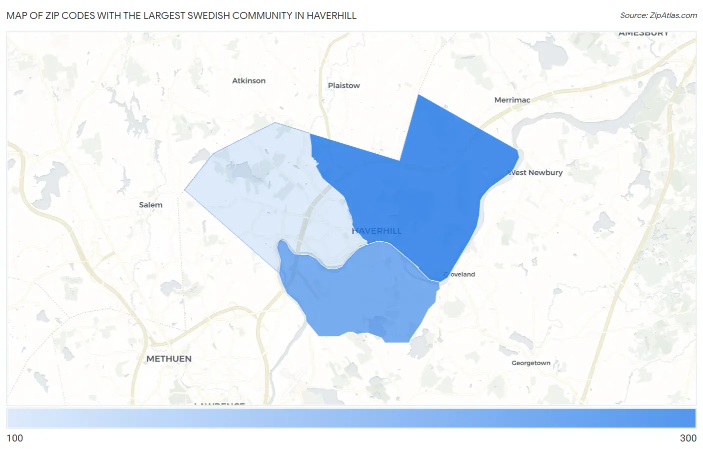Zip Codes with the Largest Swedish Community in Haverhill Map
