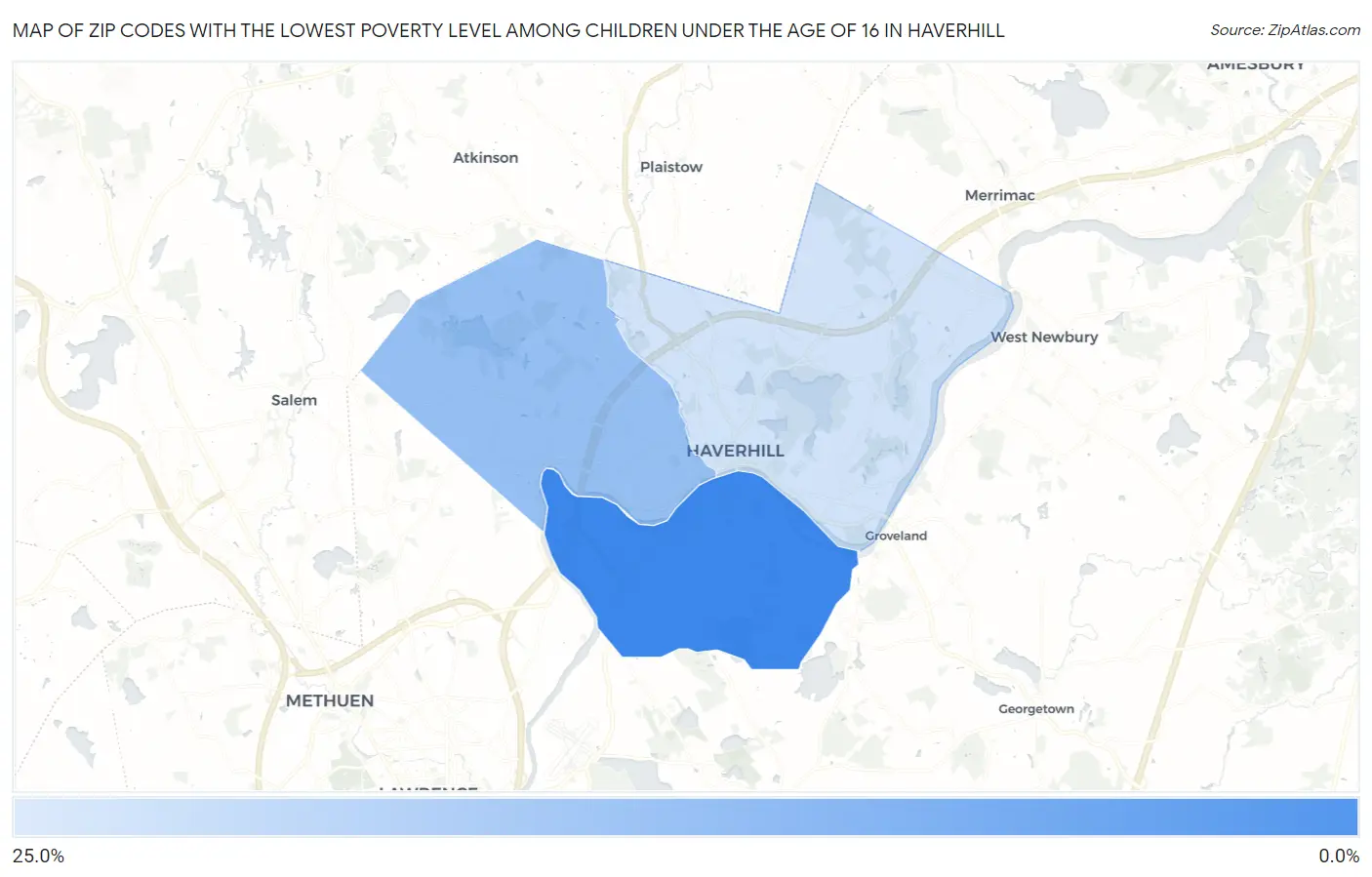 Zip Codes with the Lowest Poverty Level Among Children Under the Age of 16 in Haverhill Map