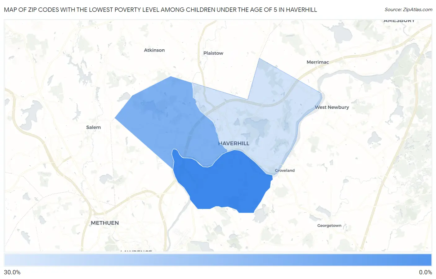 Zip Codes with the Lowest Poverty Level Among Children Under the Age of 5 in Haverhill Map