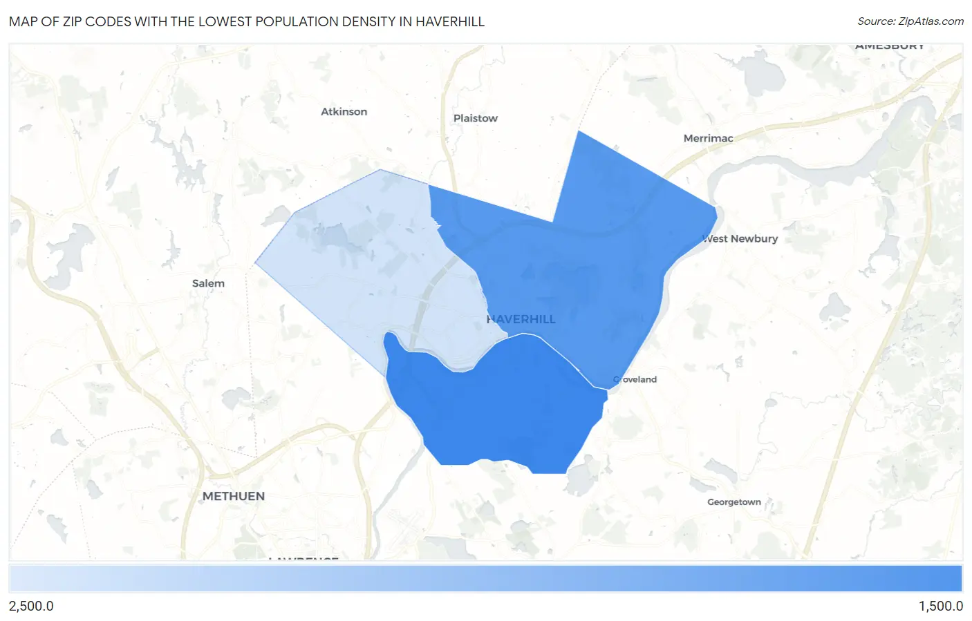 Zip Codes with the Lowest Population Density in Haverhill Map