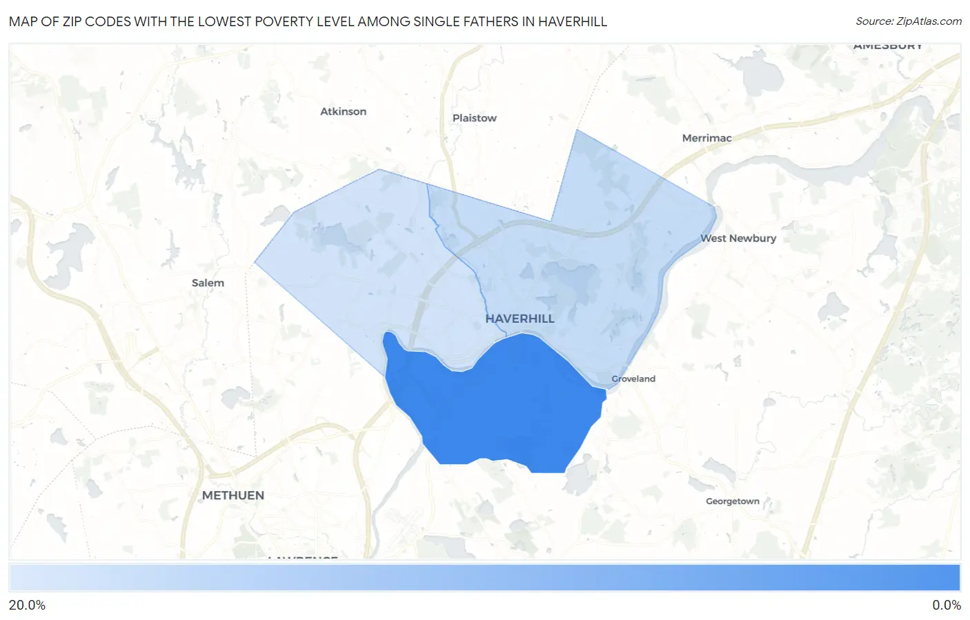 Zip Codes with the Lowest Poverty Level Among Single Fathers in Haverhill Map