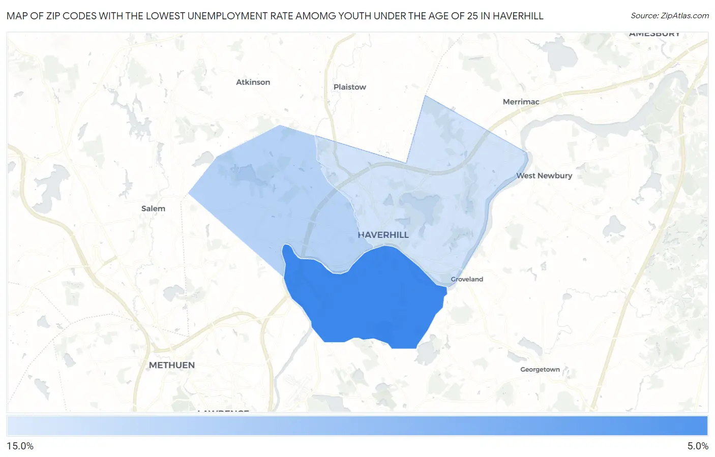 Zip Codes with the Lowest Unemployment Rate Amomg Youth Under the Age of 25 in Haverhill Map