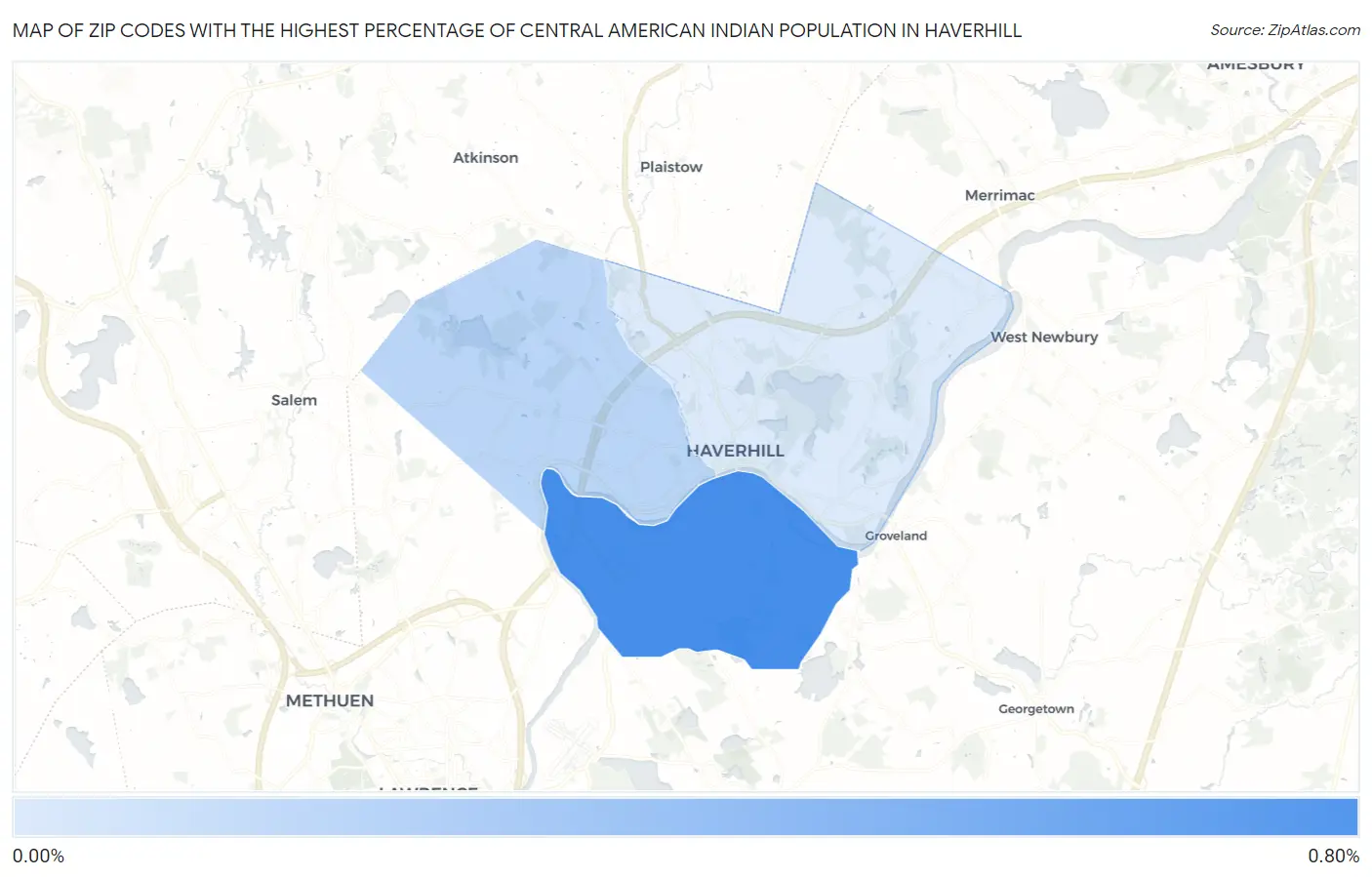 Zip Codes with the Highest Percentage of Central American Indian Population in Haverhill Map