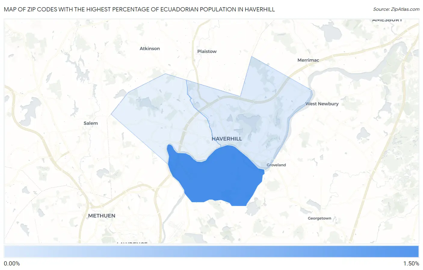 Zip Codes with the Highest Percentage of Ecuadorian Population in Haverhill Map