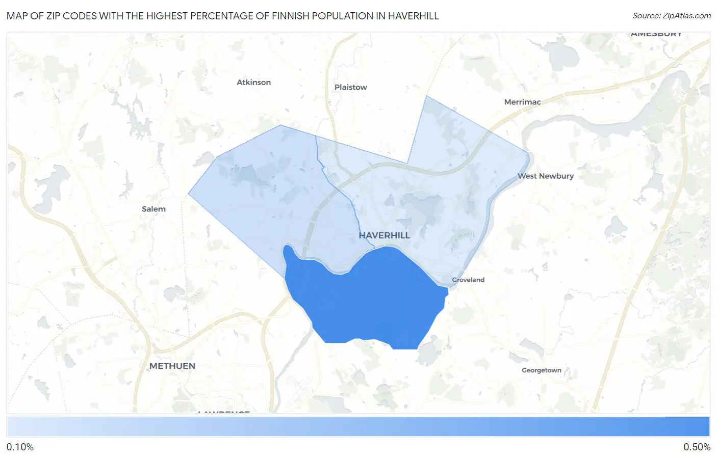 Zip Codes with the Highest Percentage of Finnish Population in Haverhill Map