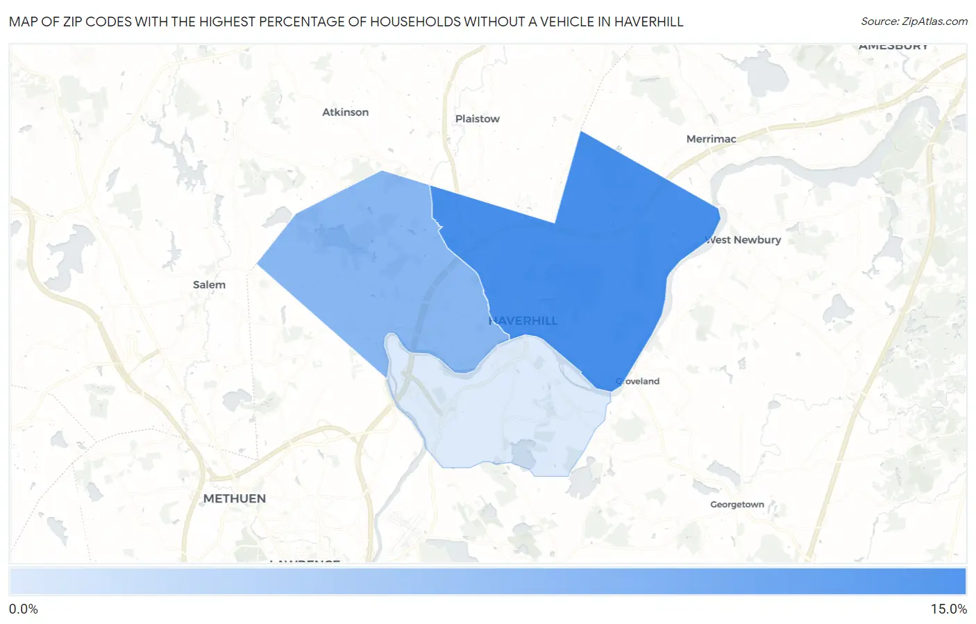 Zip Codes with the Highest Percentage of Households Without a Vehicle in Haverhill Map