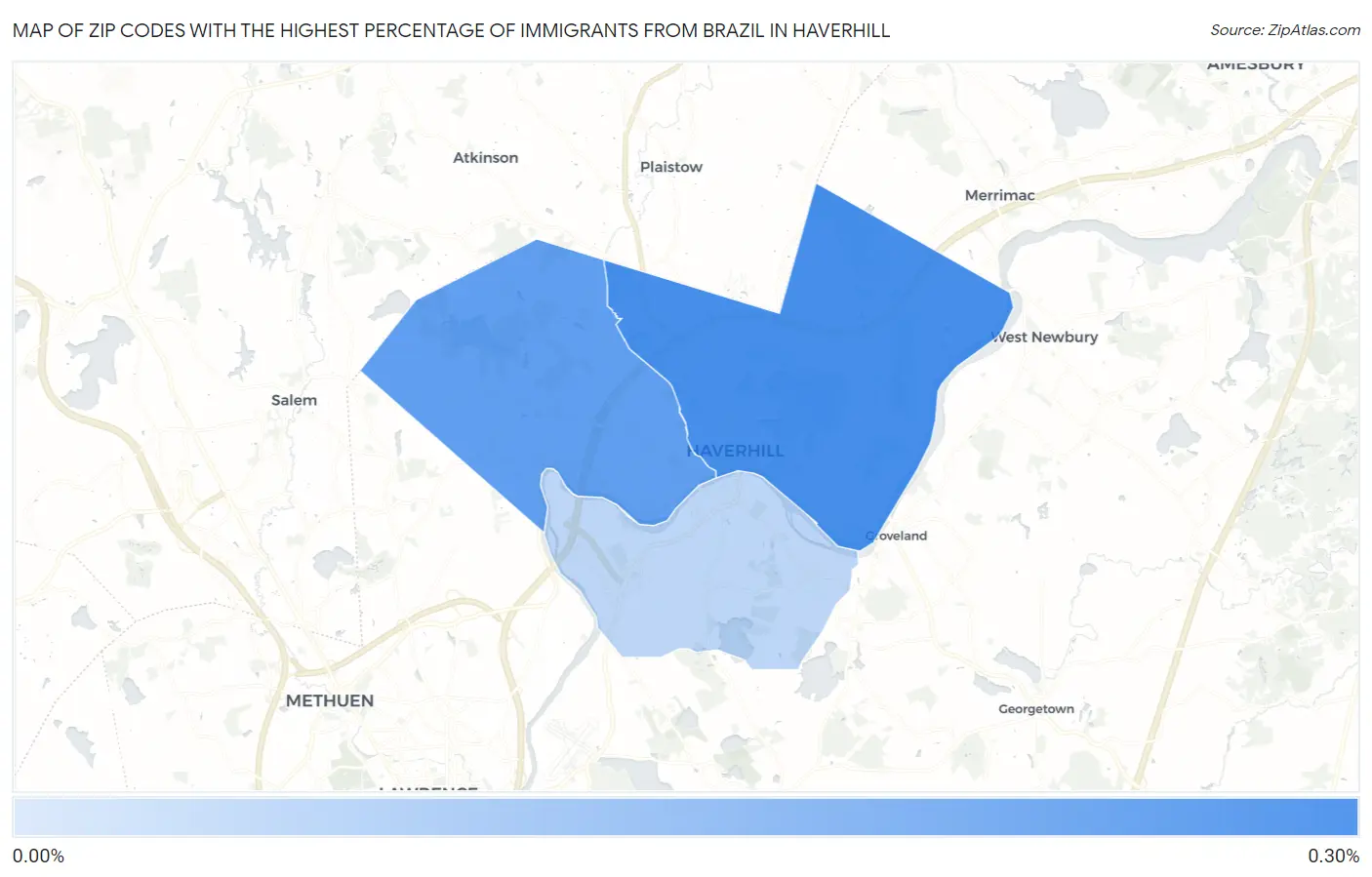 Zip Codes with the Highest Percentage of Immigrants from Brazil in Haverhill Map