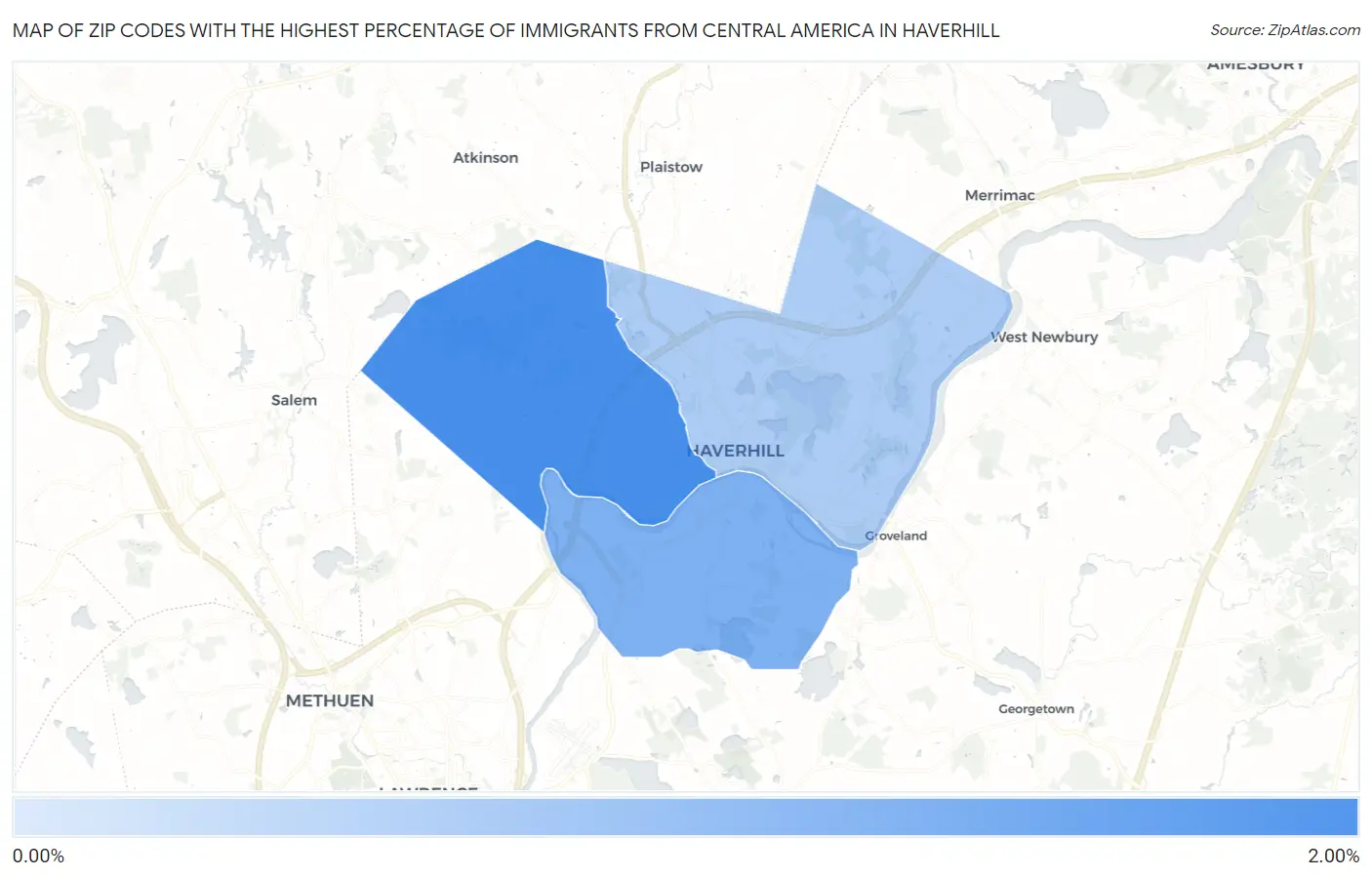 Zip Codes with the Highest Percentage of Immigrants from Central America in Haverhill Map