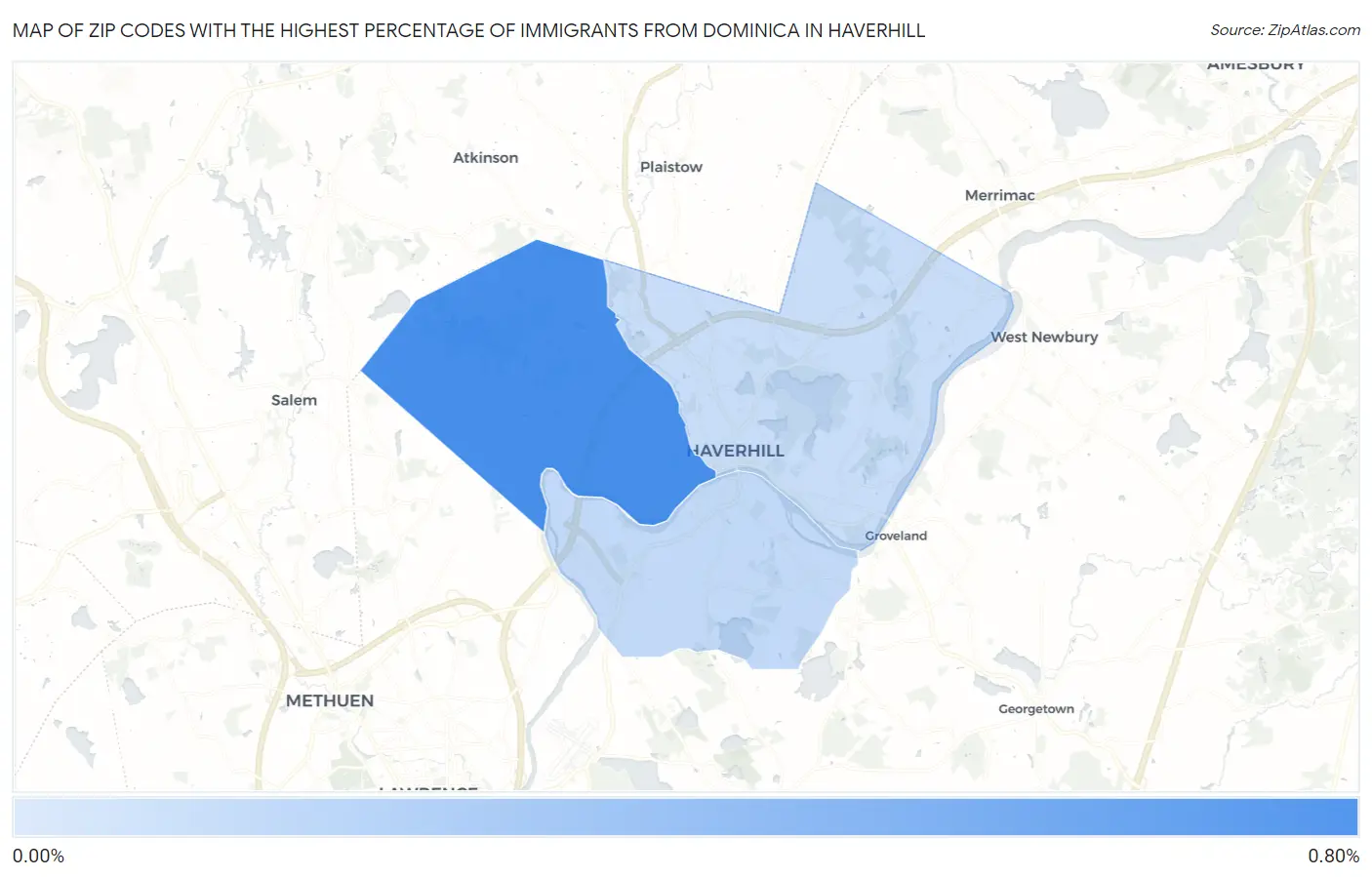 Zip Codes with the Highest Percentage of Immigrants from Dominica in Haverhill Map
