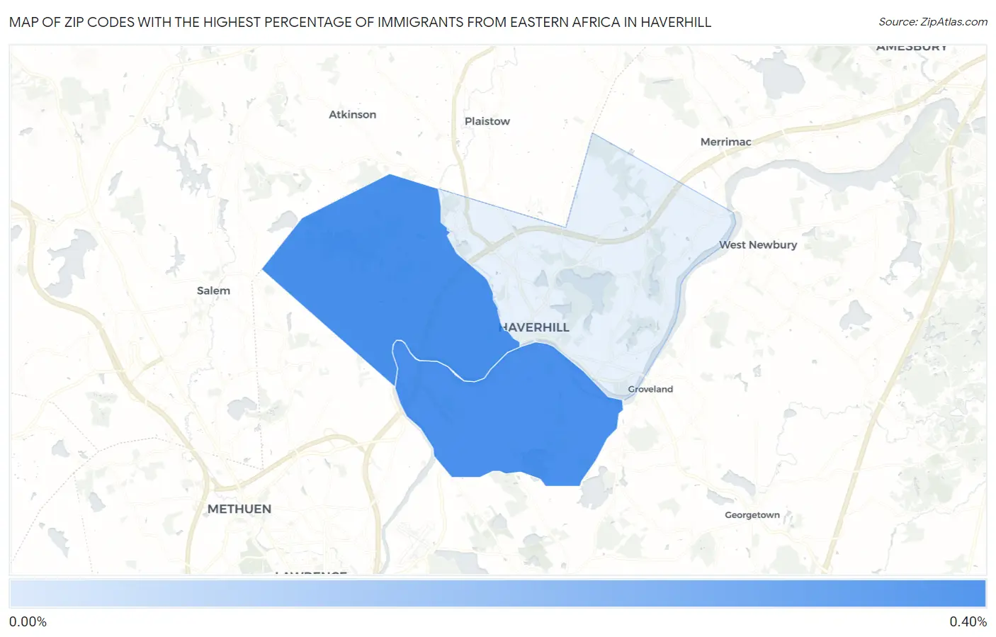 Zip Codes with the Highest Percentage of Immigrants from Eastern Africa in Haverhill Map