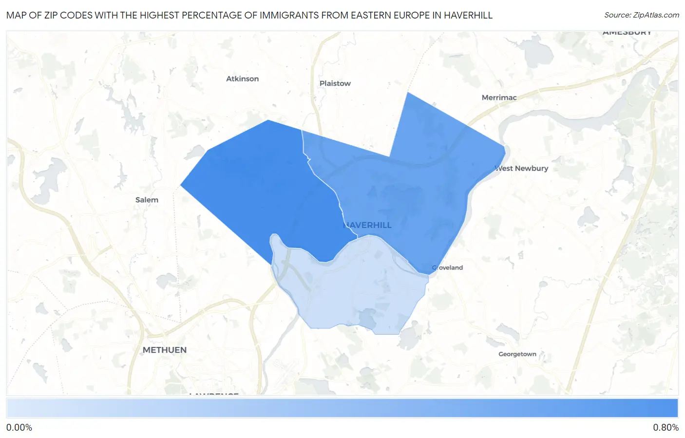 Zip Codes with the Highest Percentage of Immigrants from Eastern Europe in Haverhill Map