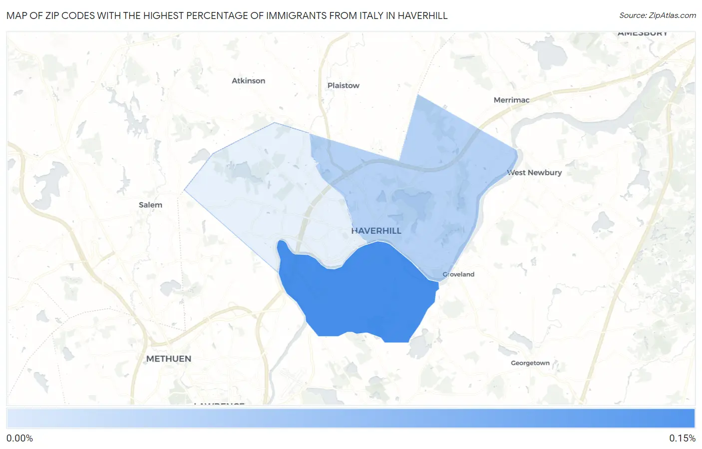 Zip Codes with the Highest Percentage of Immigrants from Italy in Haverhill Map