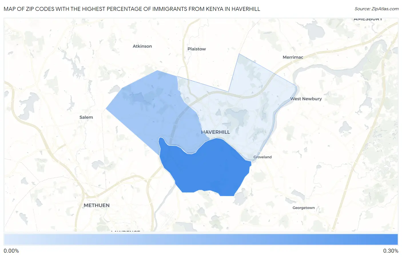 Zip Codes with the Highest Percentage of Immigrants from Kenya in Haverhill Map