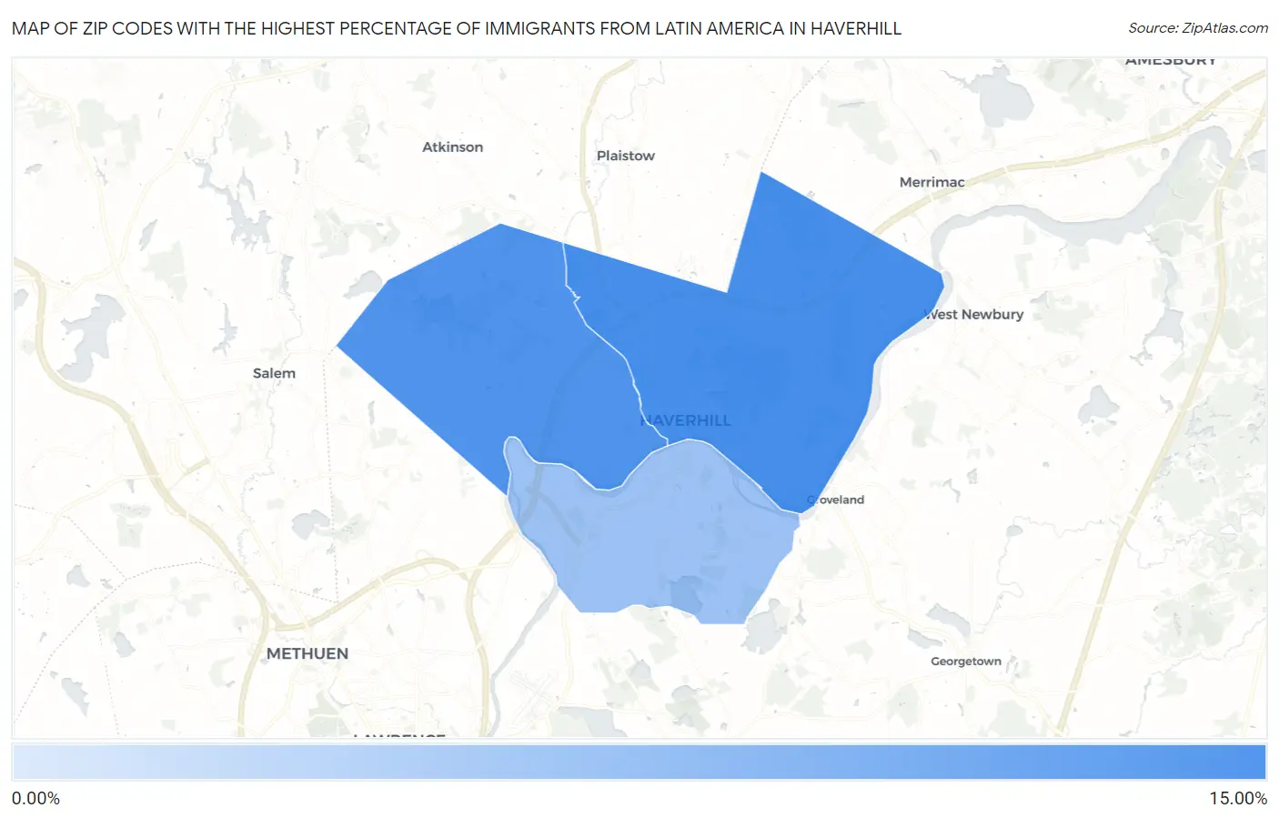 Zip Codes with the Highest Percentage of Immigrants from Latin America in Haverhill Map