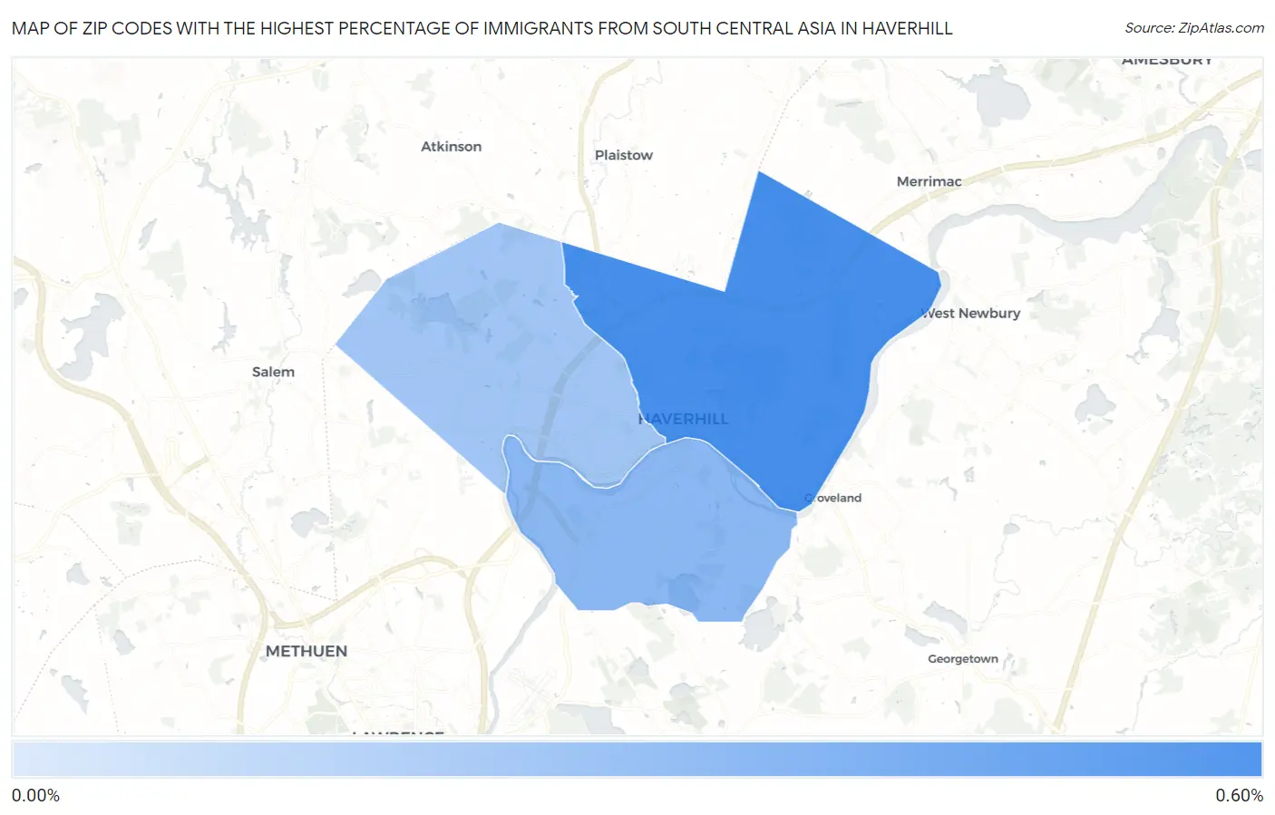 Zip Codes with the Highest Percentage of Immigrants from South Central Asia in Haverhill Map