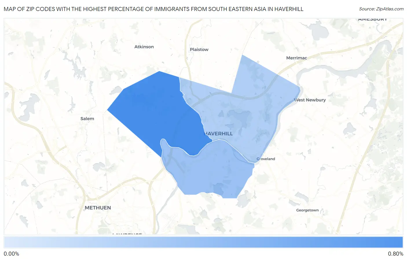 Zip Codes with the Highest Percentage of Immigrants from South Eastern Asia in Haverhill Map