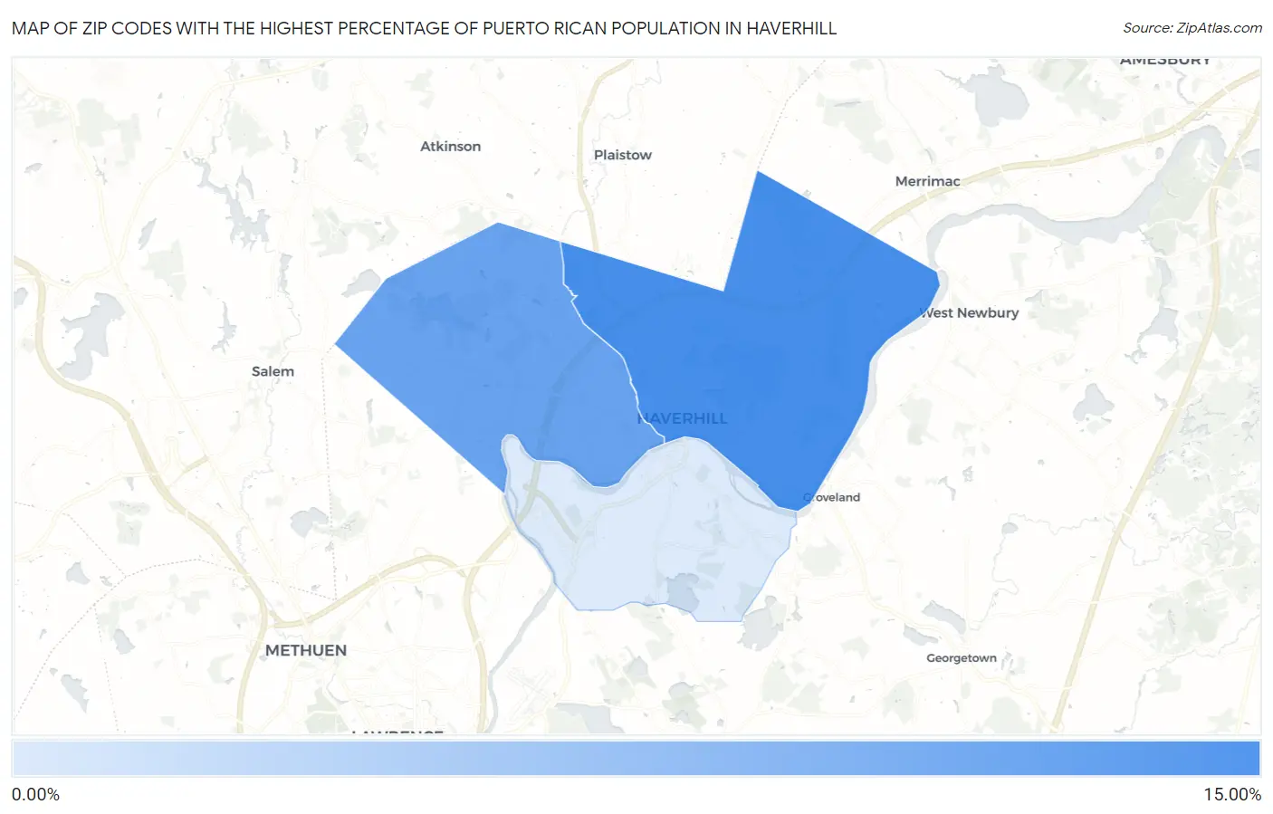 Zip Codes with the Highest Percentage of Puerto Rican Population in Haverhill Map