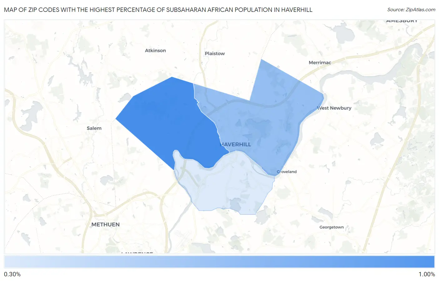 Zip Codes with the Highest Percentage of Subsaharan African Population in Haverhill Map