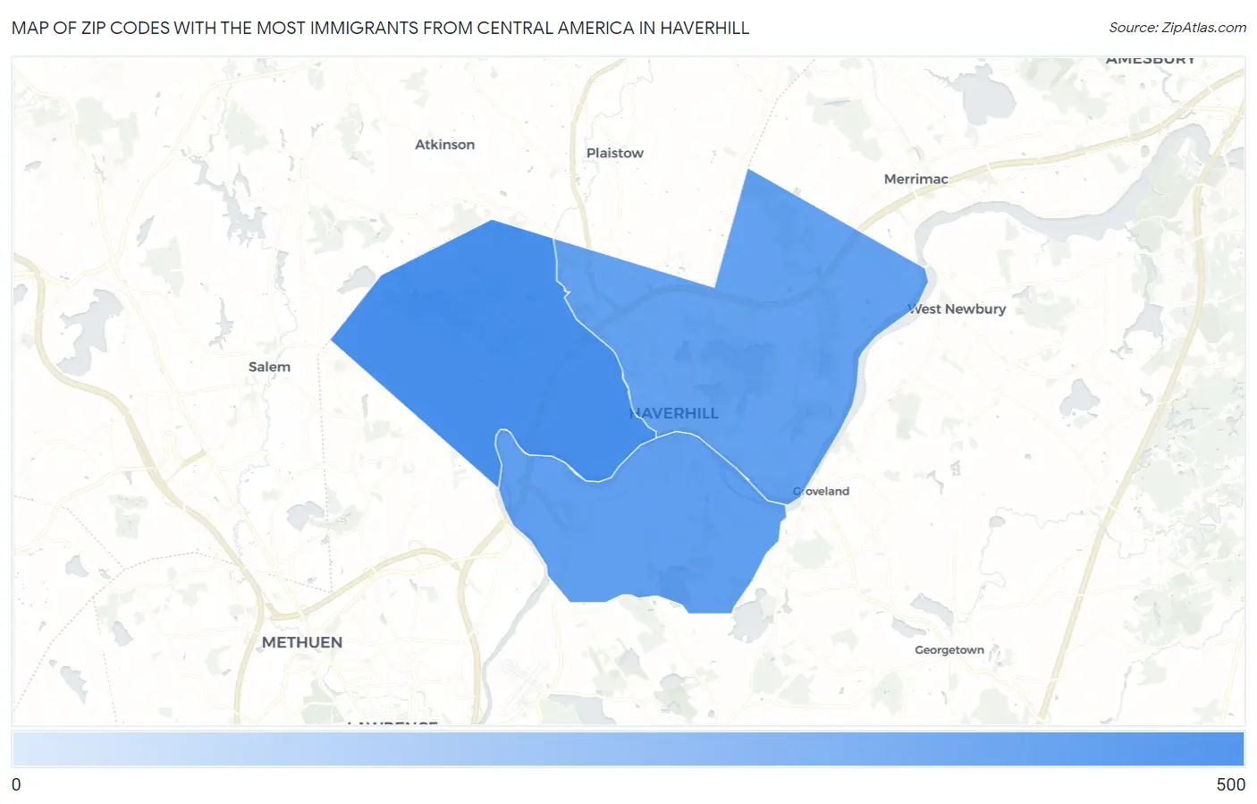 Zip Codes with the Most Immigrants from Central America in Haverhill Map