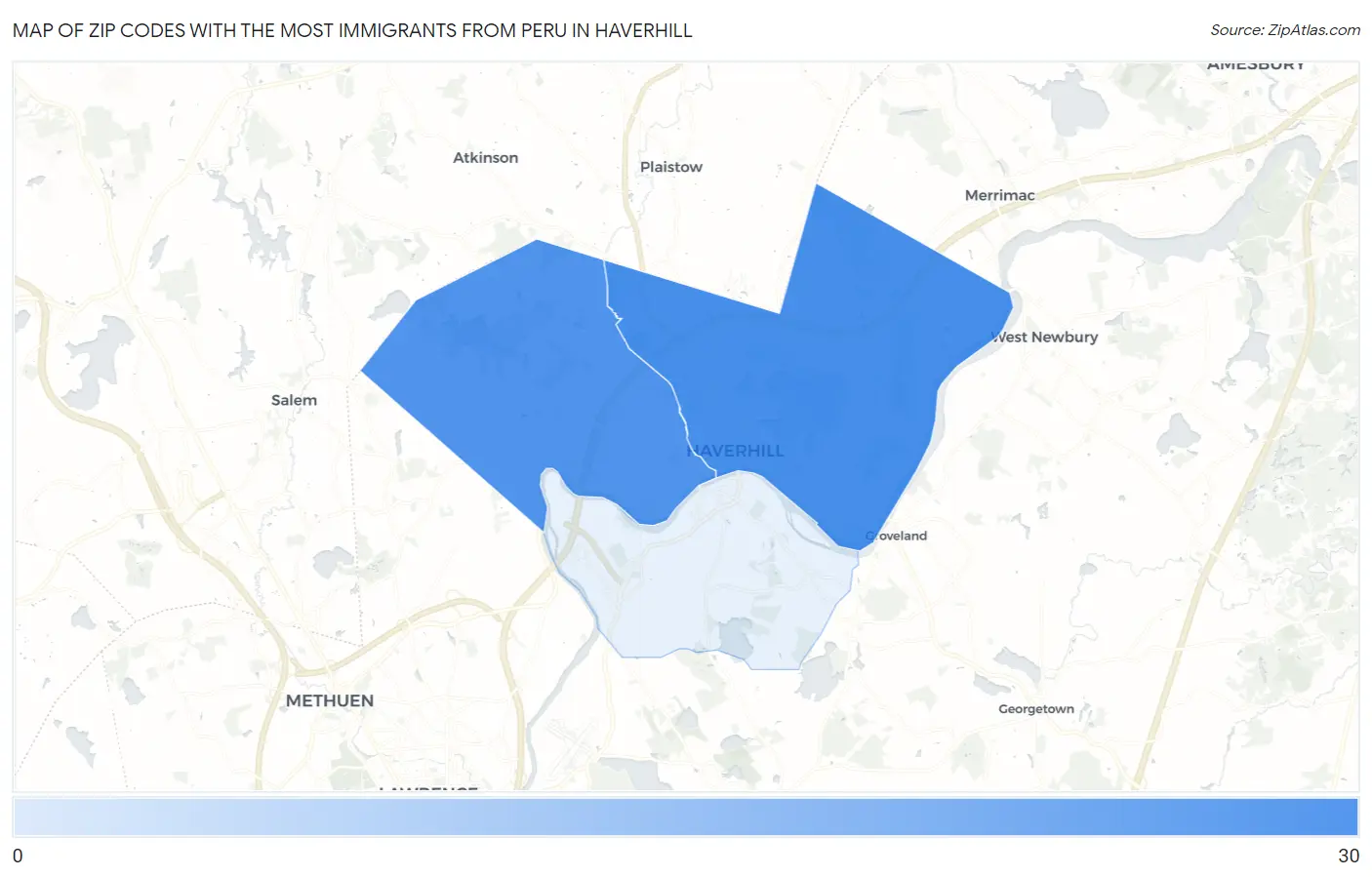 Zip Codes with the Most Immigrants from Peru in Haverhill Map