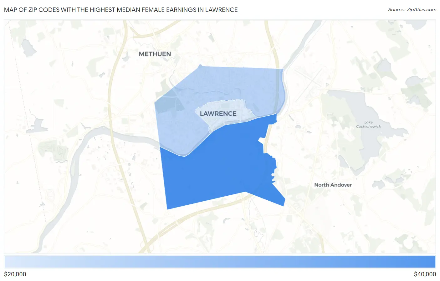 Zip Codes with the Highest Median Female Earnings in Lawrence Map